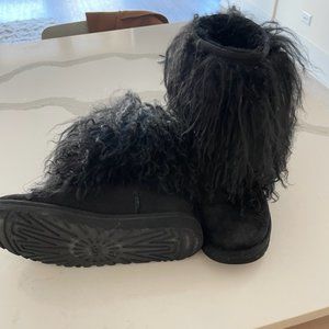 UGG Lida Black Mongolian Sheepskin Cuff Fur Boot Women's Size 7